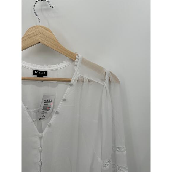 Torrid Chiffon Smocked Collar Eyelet Embroidered Blouse White NWT Sheer Boho - Picture 6 of 11